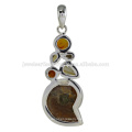 Ammonite And Multi Gemstone 925 Solid Silver Pendant Jewelry